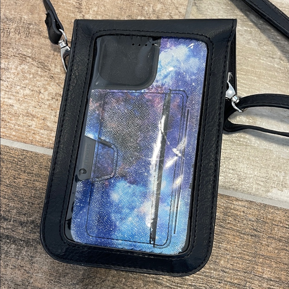 Black Faux Leather Crossbody Bag Phone Bag Wallet - Picture 7 of 7